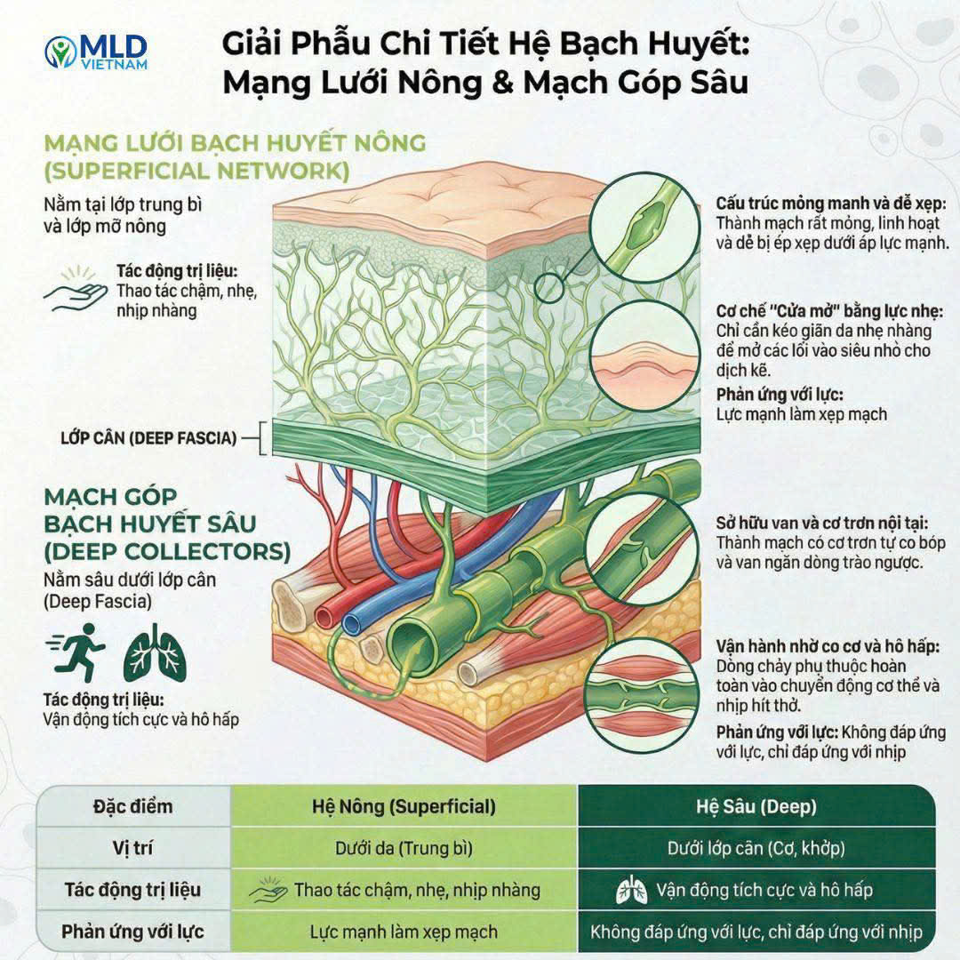 Một điều nhiều người học trị liệu hệ bạch huyết có thể chưa biết: hệ bạch huyết có hai tầng khác nhau.