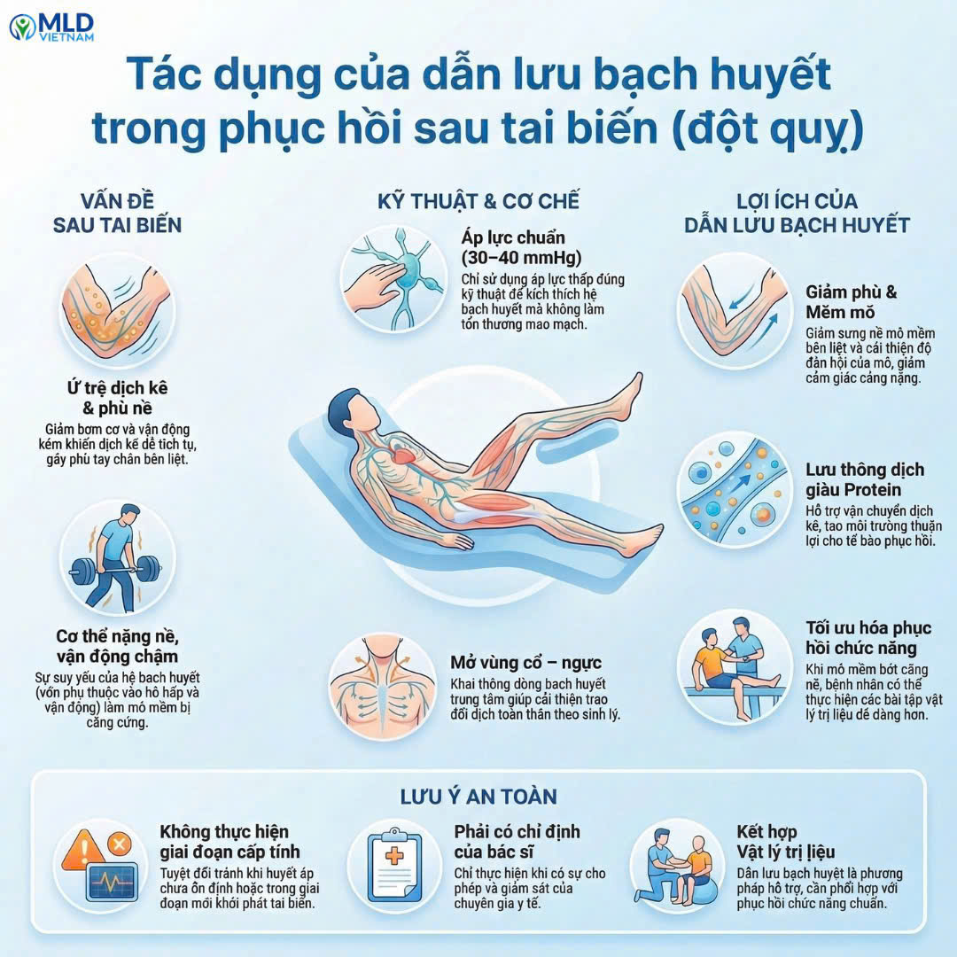 Tác dụng của dẫn lưu bạch huyết trong phục hồi sau tai biến (đột quỵ)