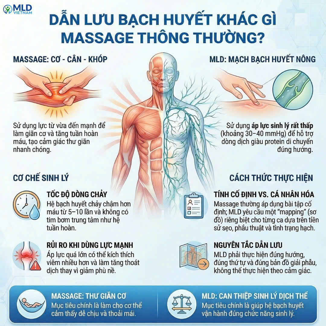 Dẫn lưu bạch huyết không phải massage – và sự khác biệt nằm ở sinh lý, không phải cảm giác
